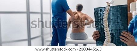 Complex examination and treatment of pain in cervical spine with examination and MRI of spine in manual therapy medical clinic. Osteopathy Royalty-Free Stock Photo #2300445165