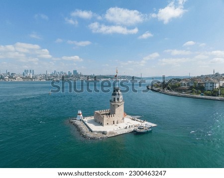 New Maiden's Tower Drone Photo, Üsküdar Istanbul, Turkey Royalty-Free Stock Photo #2300463247