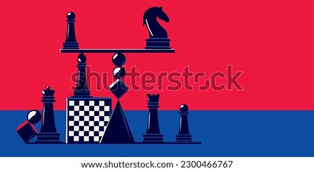 Various geometric and chess pieces in an abstract style. The concept of balance, intellectual game, stability. Game of chess. Royalty-Free Stock Photo #2300466767