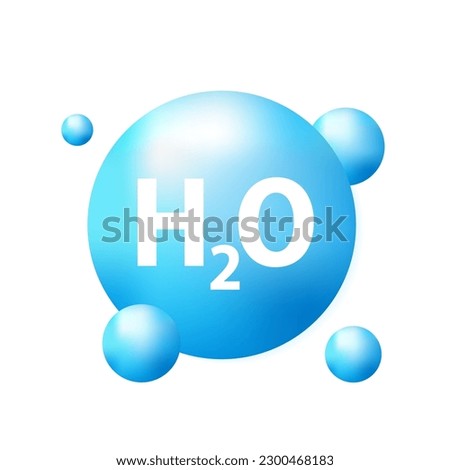 Water H2O molecule models blue and chemical formulas natural. For decoration oxygen cosmetics. Ecology and biochemistry concept. on white background. Vector illustration Royalty-Free Stock Photo #2300468183