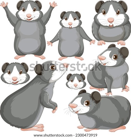 Set of guinea pig cartoon character with head and facial expression illustration