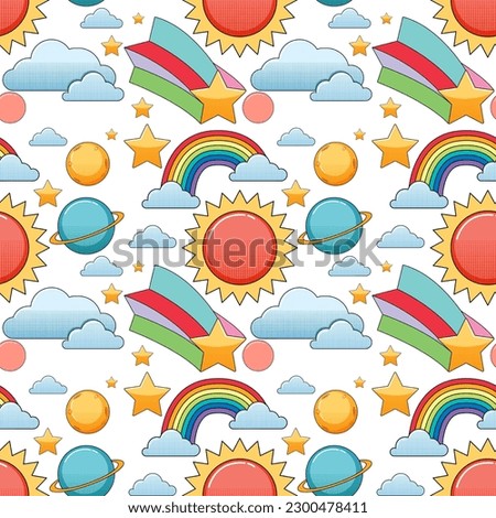 Rainbow and Sun Seamless Background illustration