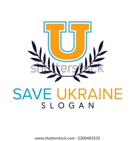 Save Ukraine vector graphic design. Letter U and leaves clip-art. 