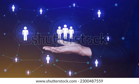 Human resources, HR management, employment, headhunting concept, Businessman holding modern social buttons on a virtual background Royalty-Free Stock Photo #2300487559