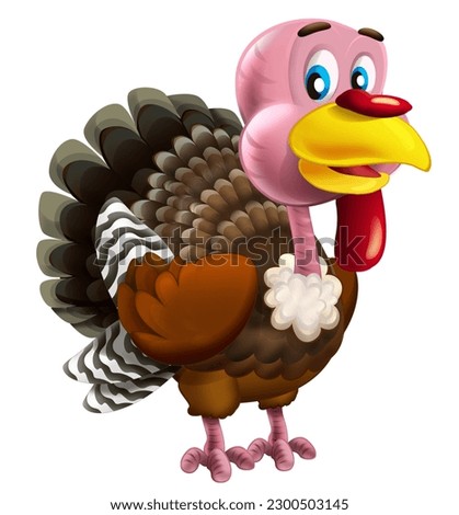 Cartoon funny cheerful turkey isolated illustration for kids