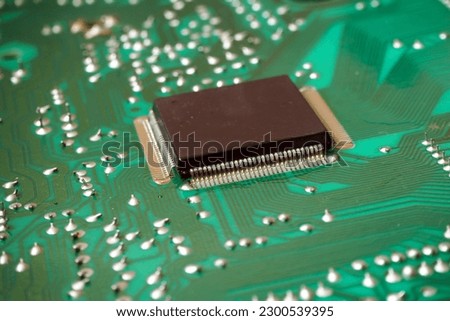 Close up of semiconductor chip on printed circuit board