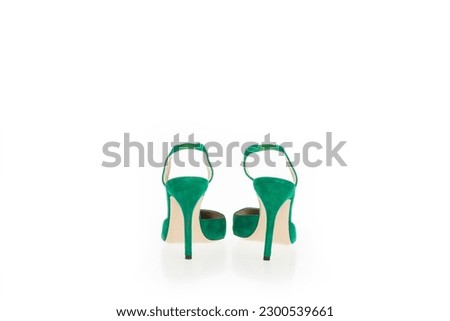 Fashion Ladies Shoes Women's Footwear Green Velvet Heels Pair Back