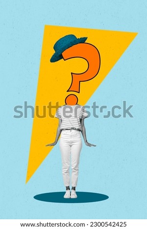 Creative retro 3d magazine collage image of puzzled lady question mark instead head isolated colorful background