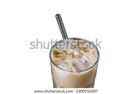 Close-up cold coffee, summer refreshing cocktail with ice