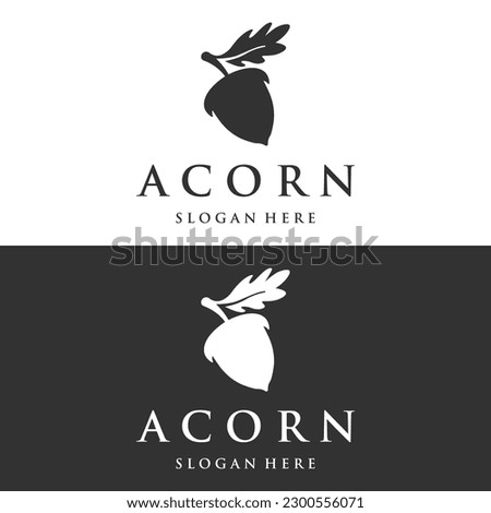 Acorn logo design with leaves with vector illustration editing. Royalty-Free Stock Photo #2300556071