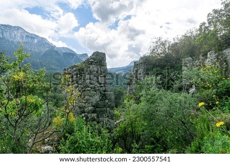 The scenic views from Trabenna, which was a city in ancient Lycia, at the border with Pamphylia, near Sivri Dağ and  Geyikbayırı, the rock climbing center, Antalya
