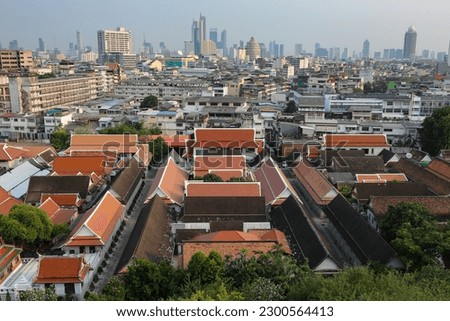 view from the top of Golden Mount which is a major tourist attraction of Bangkok overlooking the monk's cloisters that are a hundred years old in Saket Temple.