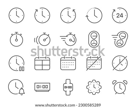 Time icon set. It included the clock, watch, calendar, and more icons. Royalty-Free Stock Photo #2300585289