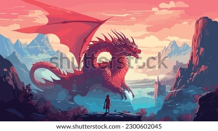 animation a dragon flying over a mystical  Royalty-Free Stock Photo #2300602045