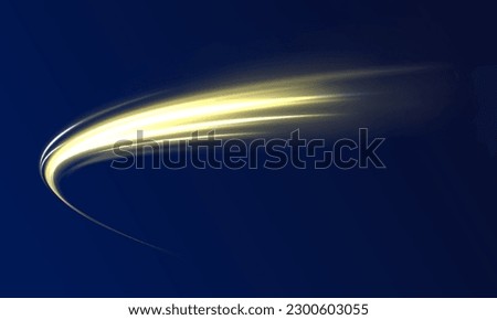 Golden glowing shiny spiral lines effect. Curved yellow line light. Glittering wavy trail. Swirling glow dynamic neon circles. Rotating shining rings. Shine magic gold swirl with flare sparkles Vector