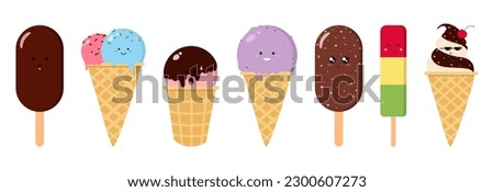 Set of cute ice cream on white background