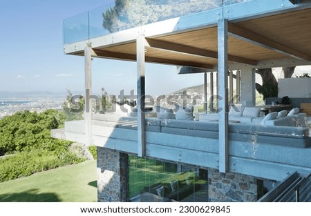 Glass walls of modern house