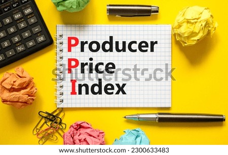 PPI Producer price index symbol. Concept words PPI Producer price index on beautiful white note. Beautiful yellow background. Calculator. Business and PPI Producer price index concept. Copy space.