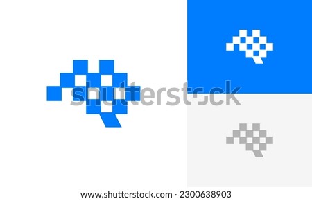 Human brain pixel, digital brain, digital brain pixel byte technology logo icon design vector