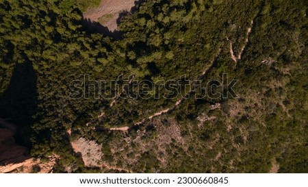 Aerial photo of the Massif de l'Estérel, trails and Pic de l'Ours, in Saint-Raphaël in Provence, France