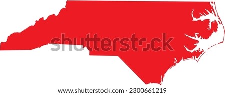 RED CMYK color detailed flat map of the federal state of NORTH CAROLINA, UNITED STATES OF AMERICA on transparent background
