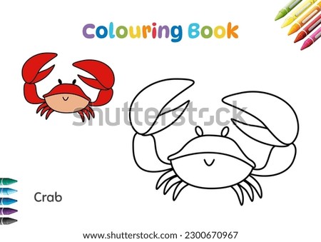 Cute red crab drawing. Colour book. Vector cartoon illustration.