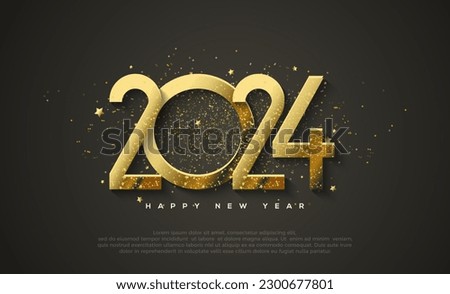 Happy New Year 2024 Golden Golden Assistance. With unique and luxurious numbers. Premium vector design for posters, banners, calendar and greetings. Royalty-Free Stock Photo #2300677801