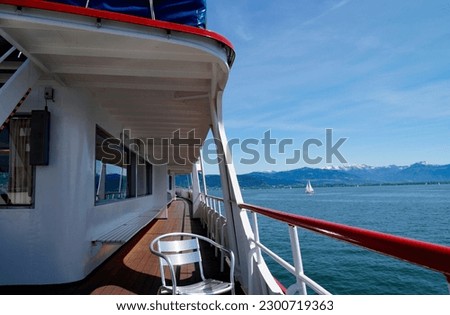 a beautiful view from the deck of a white ship on island Lindau on lake Constance or Bodensee (Lindau island, Germany)                                Royalty-Free Stock Photo #2300719363