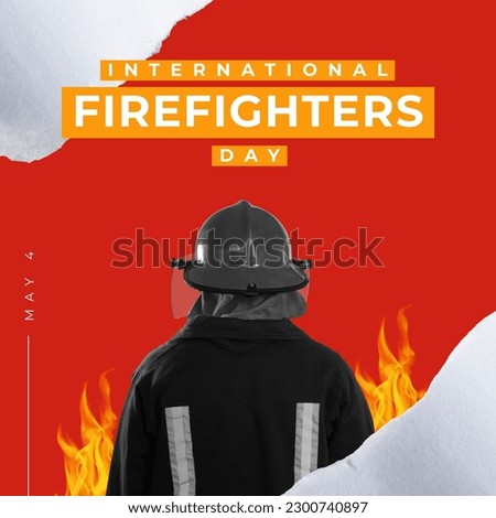 Composition of international firefighters day text over male firefighter. International firefighters day concept digitally generated image.