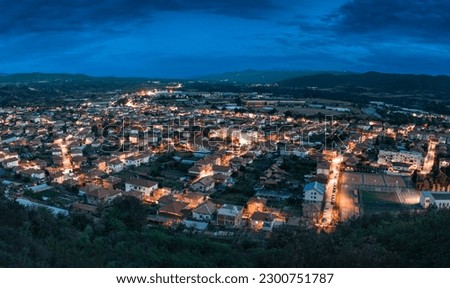 Blue hour night time shot hilltop view of Kresna,Blagoevgrad,Bulgaria
