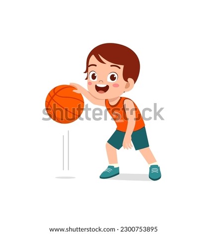 little kid play basketball and feel happy Royalty-Free Stock Photo #2300753895