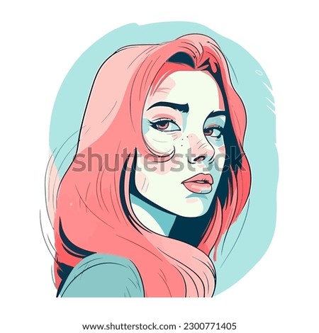 Beautiful vector portrait of a cute young adult icon isolated Royalty-Free Stock Photo #2300771405
