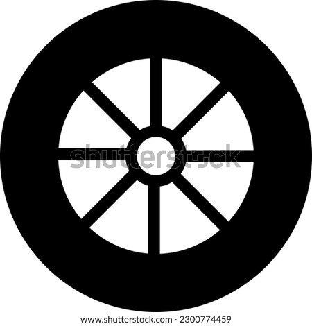 Vector illustration of black icon of a wheel. Car or carriage wheel.
