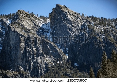 Yosemite NP, CA, USA - March 29, 2022:  Majestic views of granite formations, waterfalls, lakes and streams located within this popular destination.