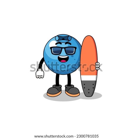 Mascot cartoon of blueberry as a surfer , character design
