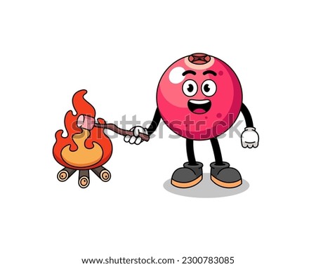 Illustration of cranberry burning a marshmallow , character design