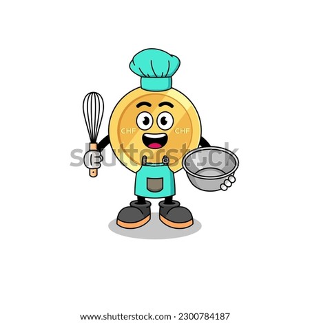 Illustration of swiss franc as a bakery chef , character design