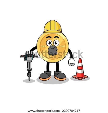 Character cartoon of swiss franc working on road construction , character design