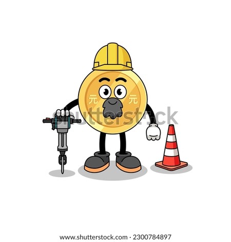 Character cartoon of chinese yuan working on road construction , character design