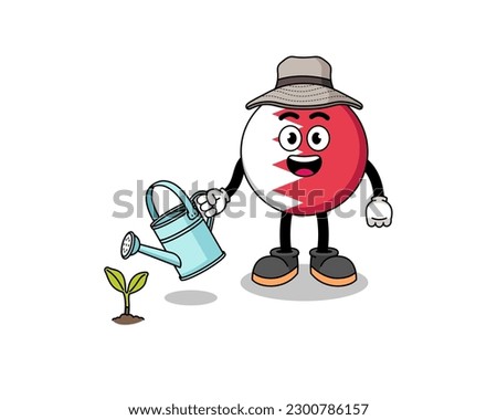 Illustration of bahrain flag cartoon watering the plant , character design