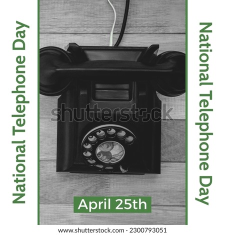 Composition of national telephone day text over retro telephone. National telephone day and communication concept digitally generated image.