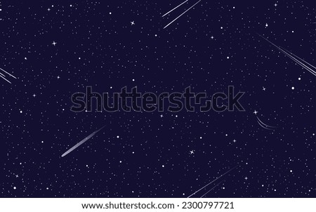 Dark blue starry space seamless pattern. Wrapping paper backdrop, outer space fabric vector print, galaxy stars and comets wallpaper seamless background or pattern with night dark blue sky Royalty-Free Stock Photo #2300797721