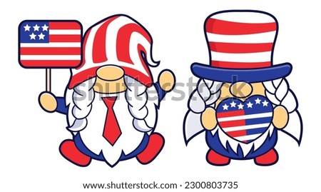 Set of funny gnomes in America Independence Day costume carnival.