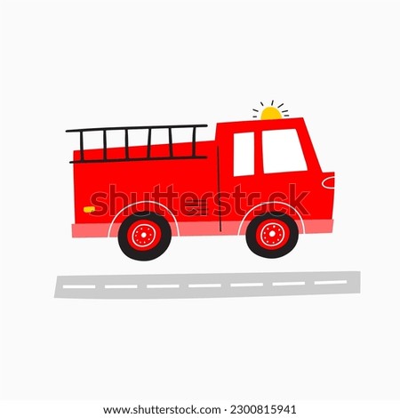 Cute cartoon fire truck - vector illustration