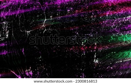 grunge abstract background damaged screen. Black green and red glitch noise on blue texture scratched by dust. Screen damage. Digital glitch error. Colorful glow on teal blue background.