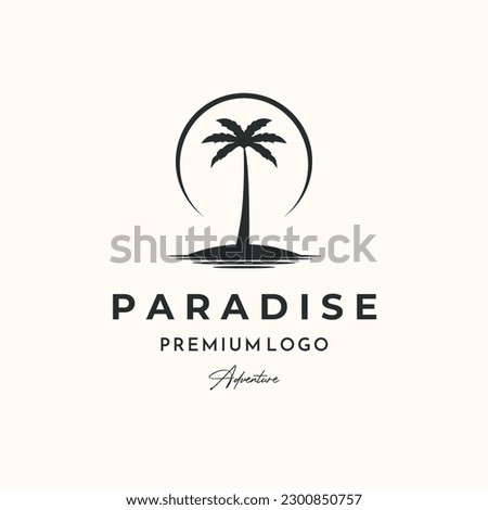 palm tree island vintage logo vector minimalist illustration design, paradise adventure logo design