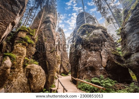 Remains of rock city in Adrspach Rocks, part of Adrspach-Teplice landscape park in Broumov highlands region of Bohemia, Czech Republic, Czech mountains