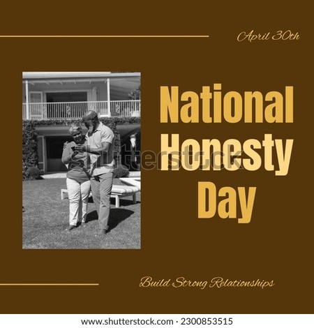 Composition of national honesty day text over african american couple at home. National honesty day, relationship and lifestyle concept digitally generated image.