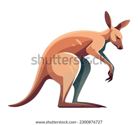 Cute wallaby standing in grass over white