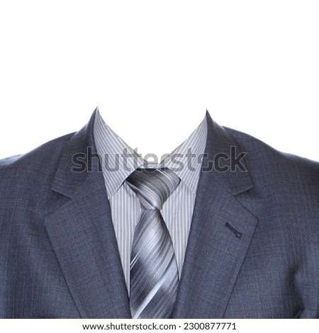 A grey men's suit is isolated on a white background. Business suit with shirt and tie. Royalty-Free Stock Photo #2300877771